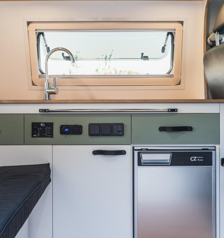 Camper Van Window and Fridge